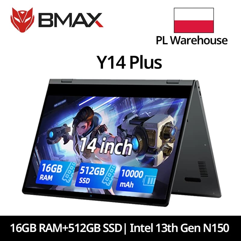 BMAX Y14 Plus Laptop 14 inch Notebook Windows 11 16GB RAM 512GB SSD 1920*1080 IPS LCD Intel N150 laptops Computer USB Type-C