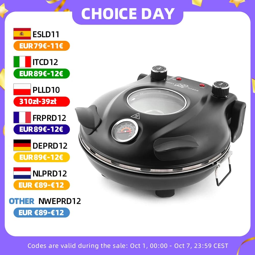 Klaif Electric Pizza Maker, 420℃, 1200 Watt, 5 Separate Temperature Levels, Flame Resistant Stone Plate 1200W 32cm
