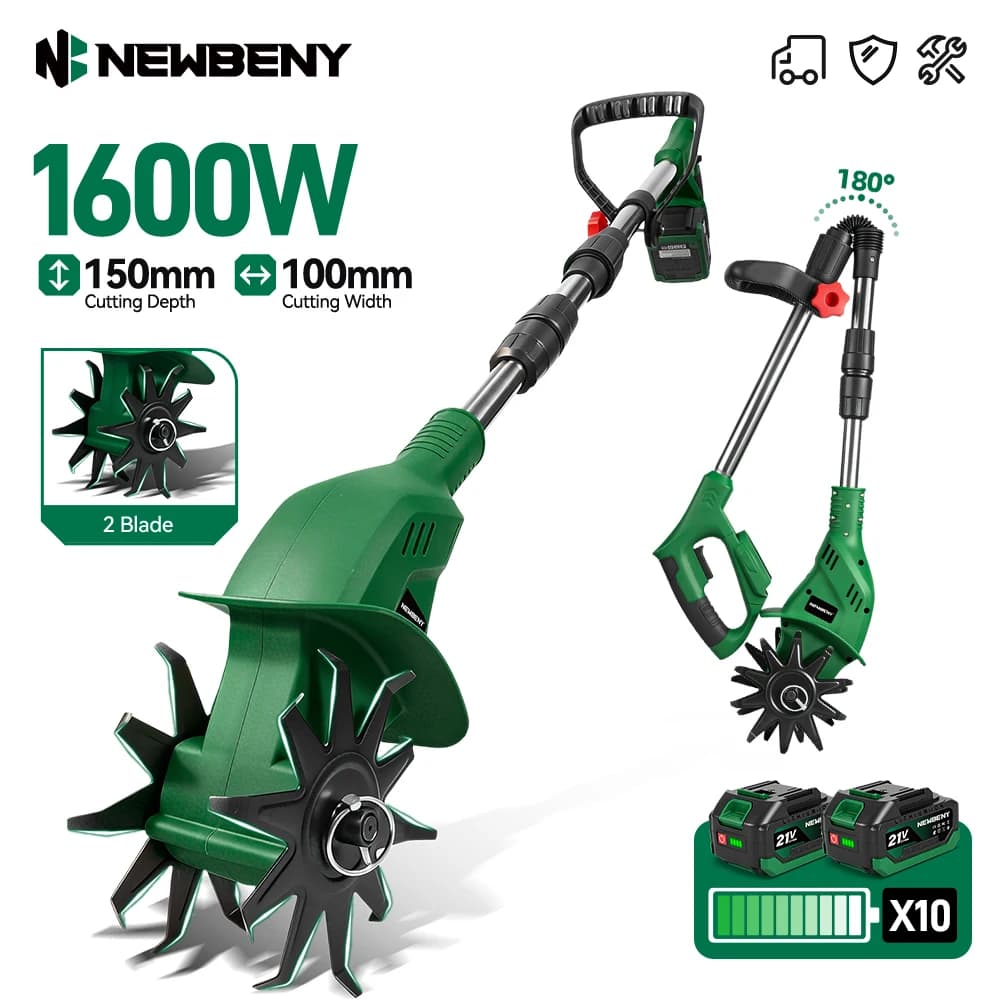 NEWBENY 1600W Electric Rotary Tiller Cultivator 150MM Portable Grass Trimmer Soil Turning Lawn Mower Tool for Makita Battery Pin