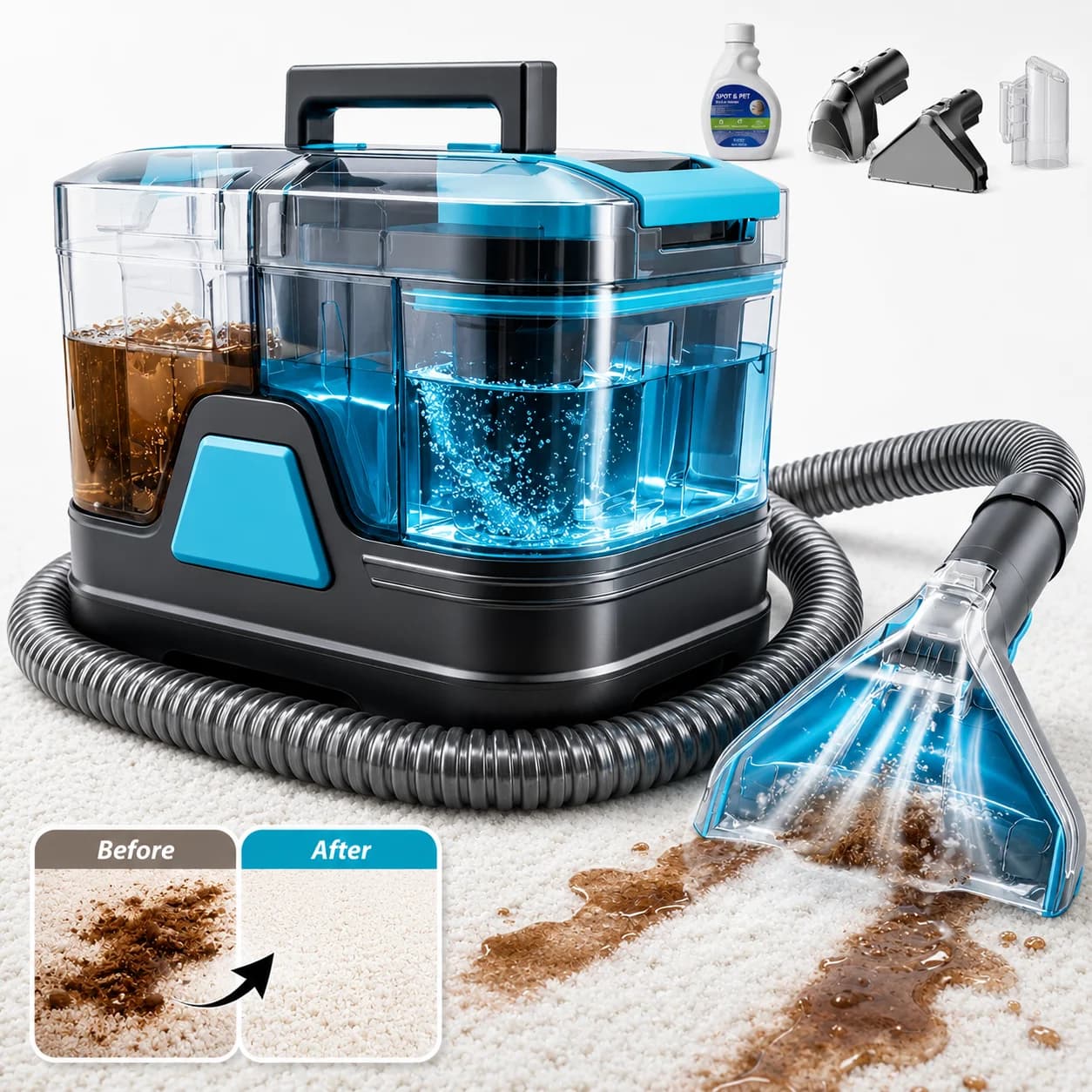 Grenintol C8 Portable Carpet Cleaner 25000Pa Spot Cleaner 400W Upholstery Cleaner with 2L Tank for Sofa Car Seats Pet Hair