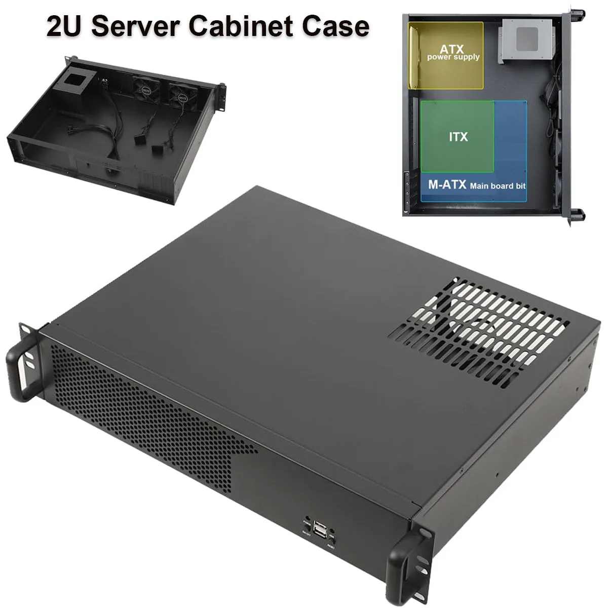 2U Server Chassis Case Ultra Short Industrial Control Server Chassis Data Storage Motherboard Compact Rackmount Case