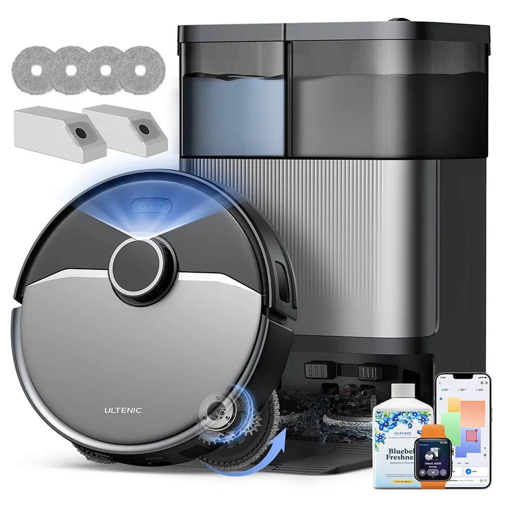 Ultenic MX50 Robot Vacuum and Mop, 20,000Pa Suction, Hot Water Self-Wash & Smart Drying, 90-Day Hands-Free Dust Disposal, LiDAR Navigation, 5-Level Map Storage, Carpet Boost, 300ml Dustbin + 55ml Water Tank, 160Min Runtime