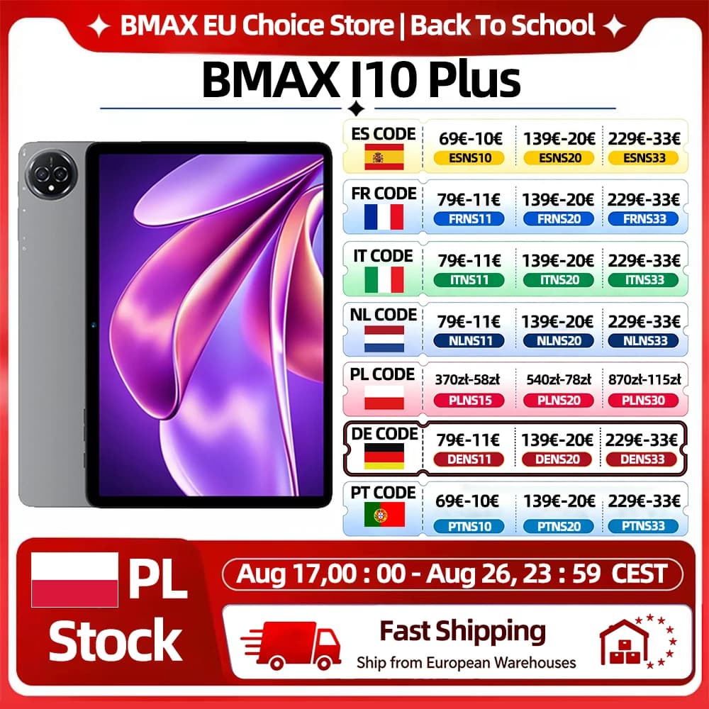 BMAX I10 Plus Tablet 10.1" IPS LCD UNISOC T7250 8-core 16(4GB+12GB) RAM 128GB ROM 6000mAh Type-C Android 16 Tablets WiFi Bluetooth