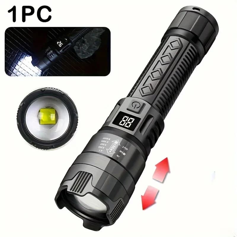 1500000LUM LED Flashlight High Power Type-C Rechargeable Torch Zoomable Light for Outdoor Camping Hiking Lamp Emergency /.'p[
