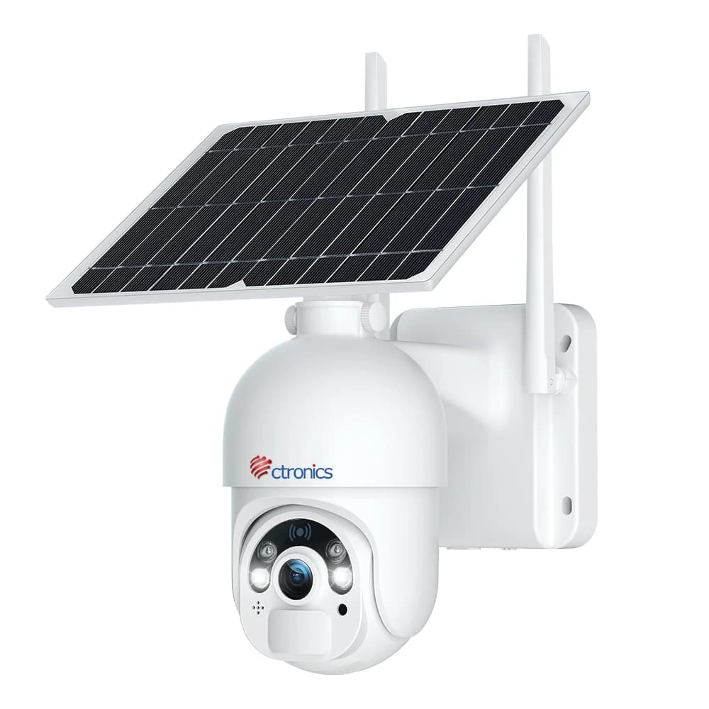 Ctronics 2K 4MP Solar Panel 8W 10000mAh Wifi Surveillance Camera Outdoor Wireless IP Camera Color Night Vision 360° Human Detection Two Way Audio Waterpro