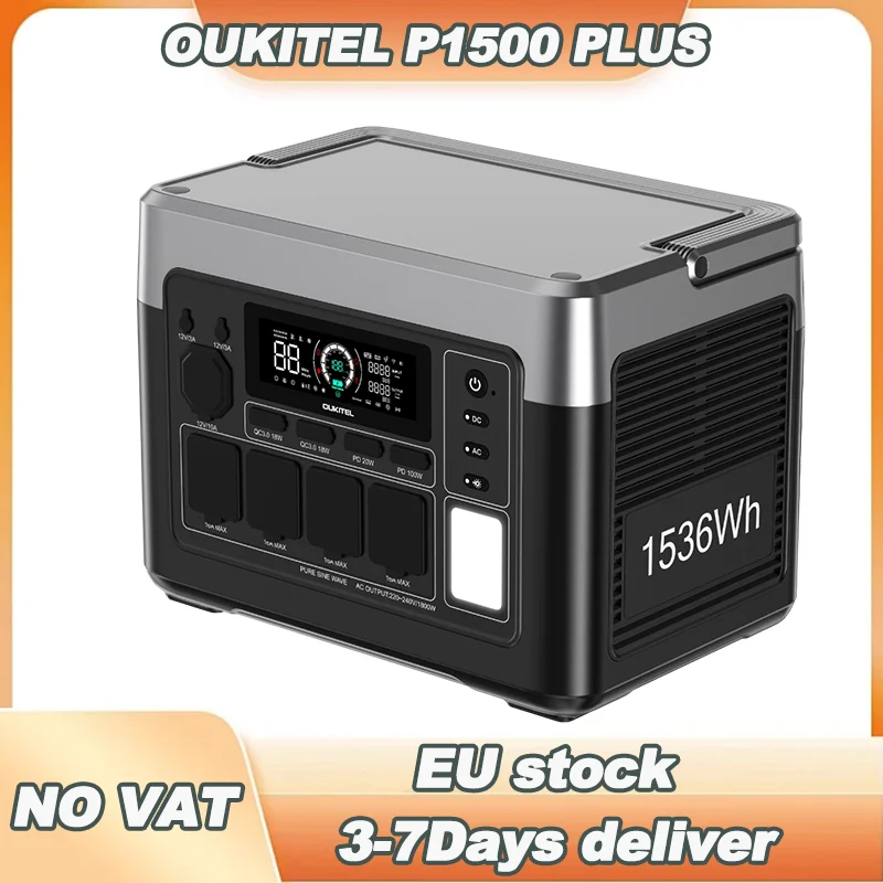 OUKITEL P1500E Plus Portable Power Station 1800W Solar Generator 1536Wh Lifepo4 Battery Home Backup Outdoor Camping Mobile Power
