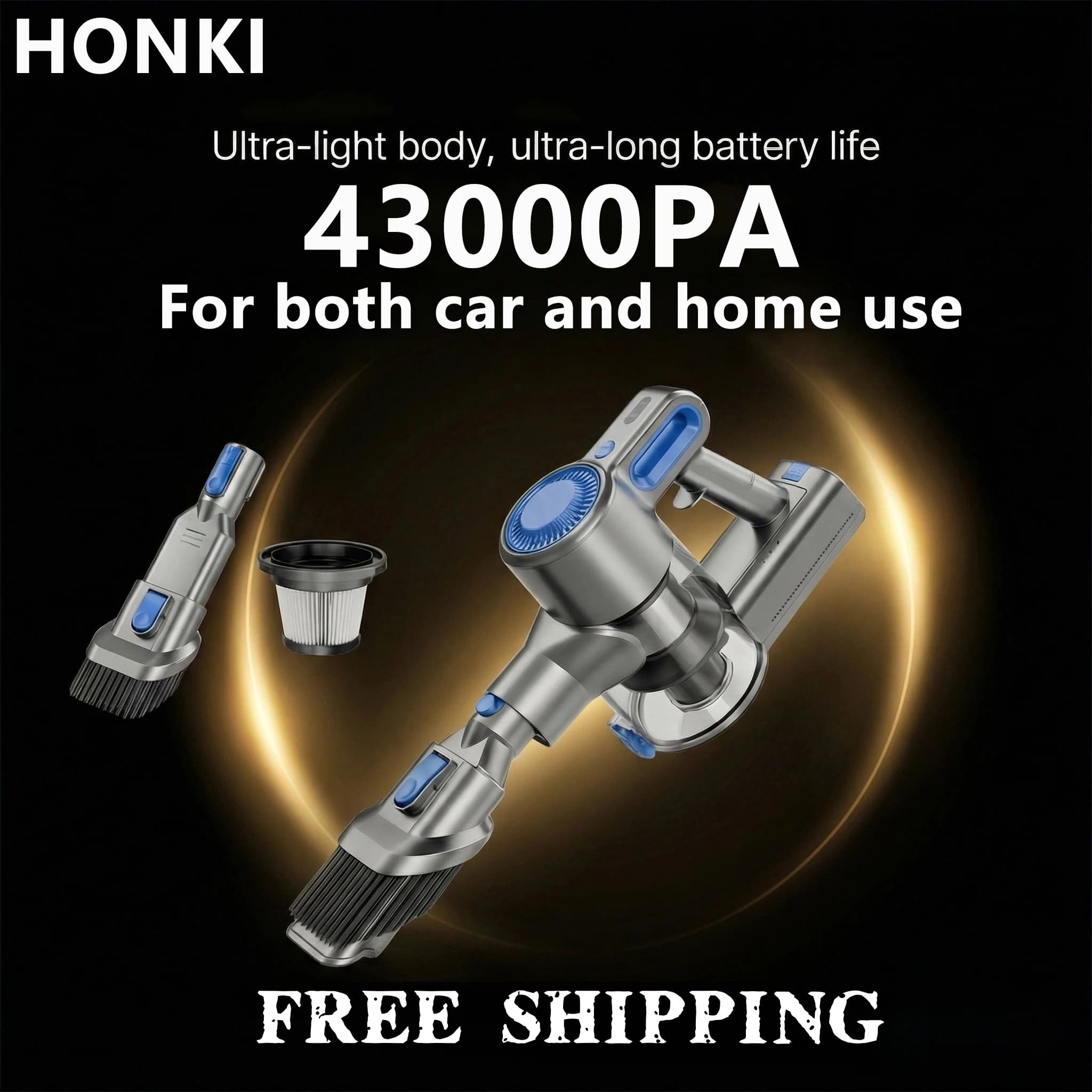 Honki New 43KPa Cordless Handheld Vacuum Cleaner High Power Strong Suction Wireless Car Vacuum for Home Pet Hair Sofa Carpet