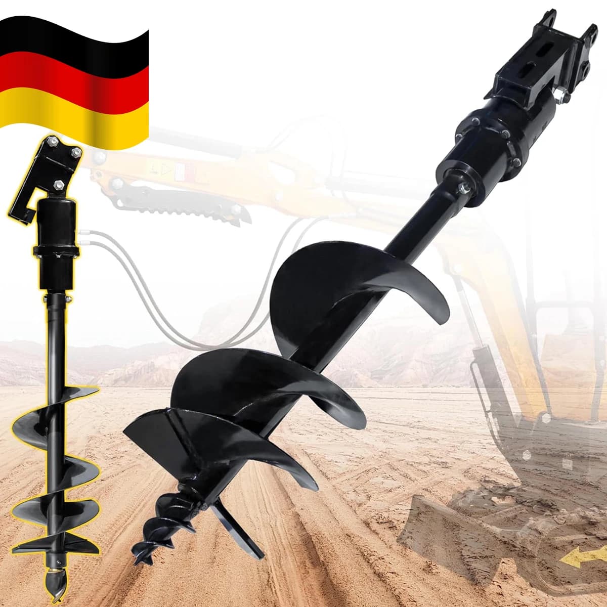 Fast Shipping 150mm 200mm 300mm Auger Drill Attachment for JCB NEX Kingway Berger Kruas &Chinese Mini Excavator Post Hole Digger Heavy Duty Earth Drill Attachment, Fast Planting & Fencing Germany Local Warehouse