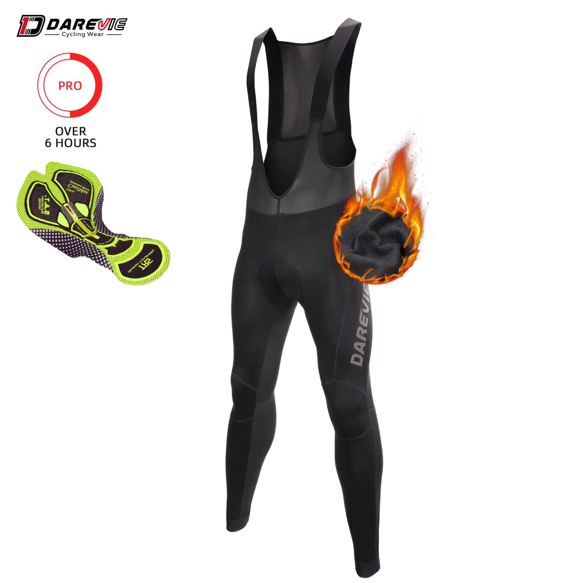 DAREVIE Cycling Bib Tights Winter PRO Level Waterproof Windproof Thermal Fleece Gel Pad Cycling Bib Pants Hot Warm Bike Trousers