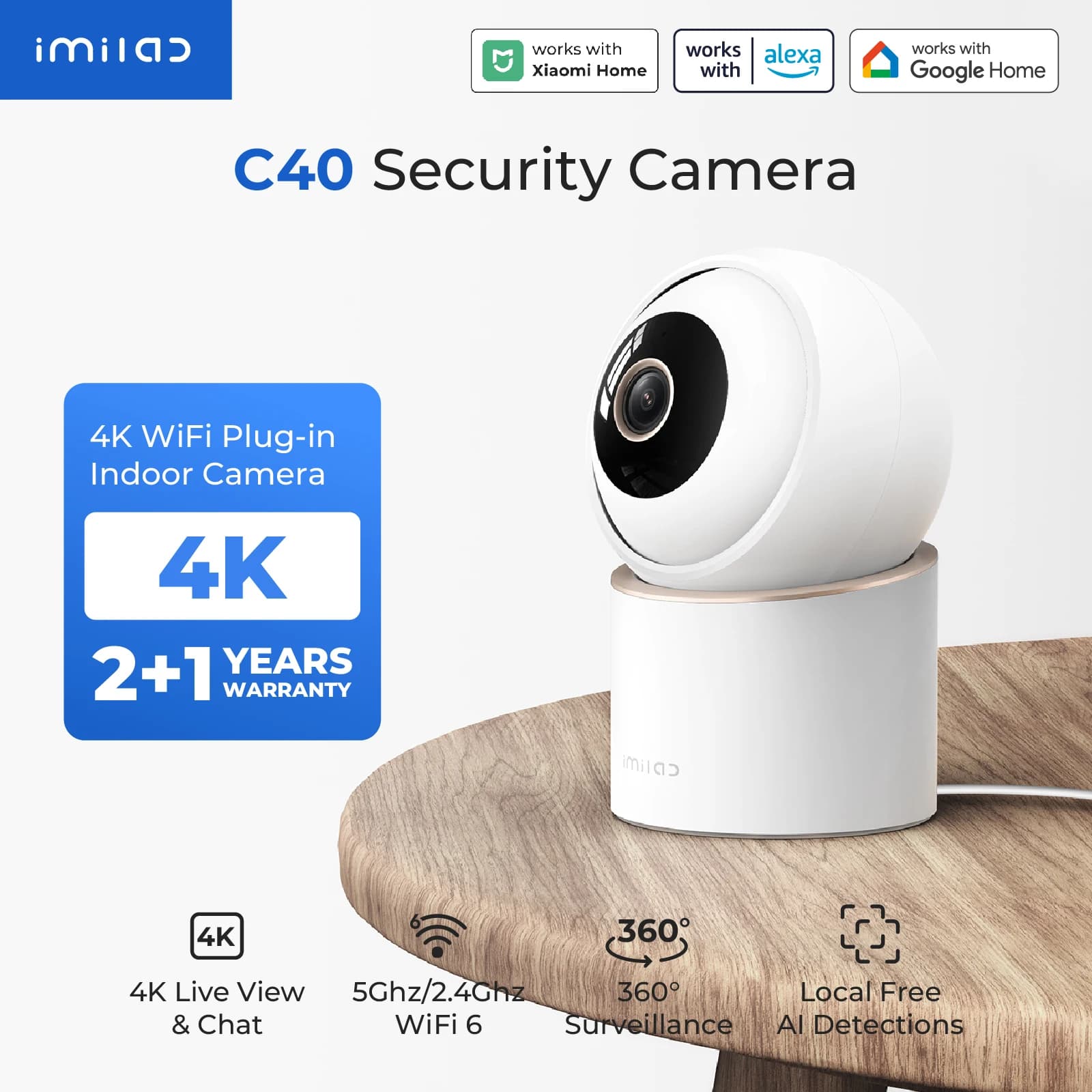 IMILAB C40 8MP Smart Camera 5G WiFi AI Child/Pet Detection & Track Color Night Vision Two-way Talk Compatible with the MiHome Ap