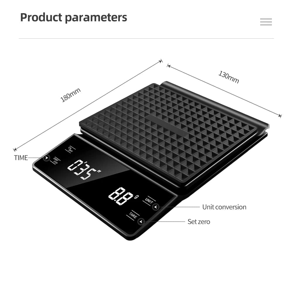 Digital Coffee Scale 3kg/0.1g with Timer Multifunction Kitchen Weighing Tool for Pour over Drip Espresso LCD Display