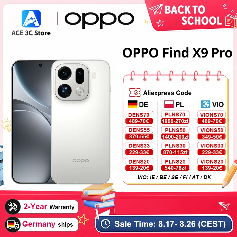 Eu version OPPO Find X9 Pro 16GB+512GB smartphone,android 5g ,MediaTek Dimensity 9500 7500mAh Battery 80W SUPERVOOC 6.78inches 2772*1272 Pixels 50MP  OIS Camera NFC Wi-Fi 7 Bluetooth 6.0 GPS