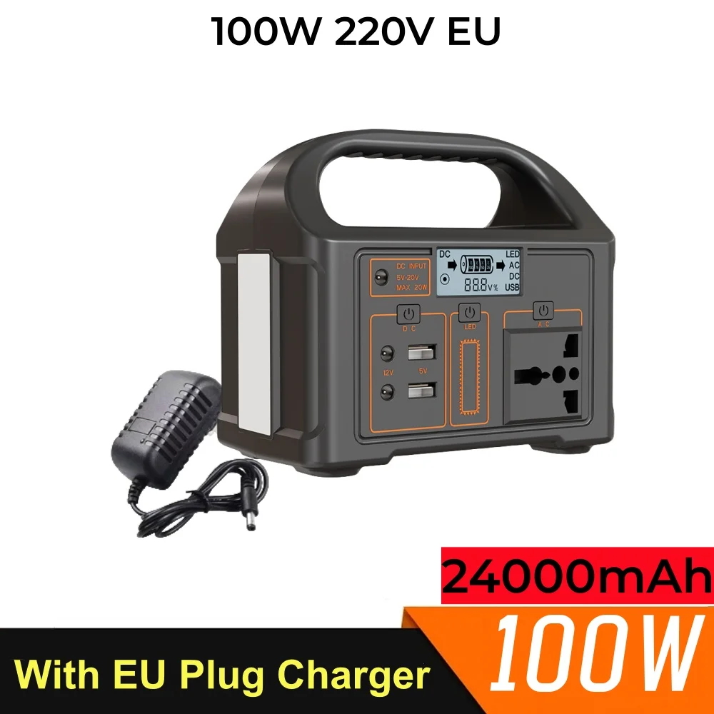 LiFePO4 500W 300W 200W 100W battery, portable solar generator, mobile power station, solar panel for outdoor use, camping, energy storage, power supply, AC sockets, backup power, UPS with LED lighting.