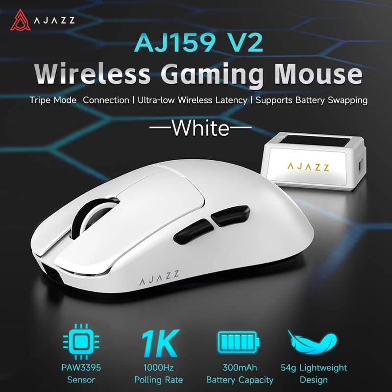 AJAZZ AJ159 V2 Removable Battery Mouse with 1 Extra Battery,PAW3311 Esports Gaming Mouse for Office, Gaming And Campus