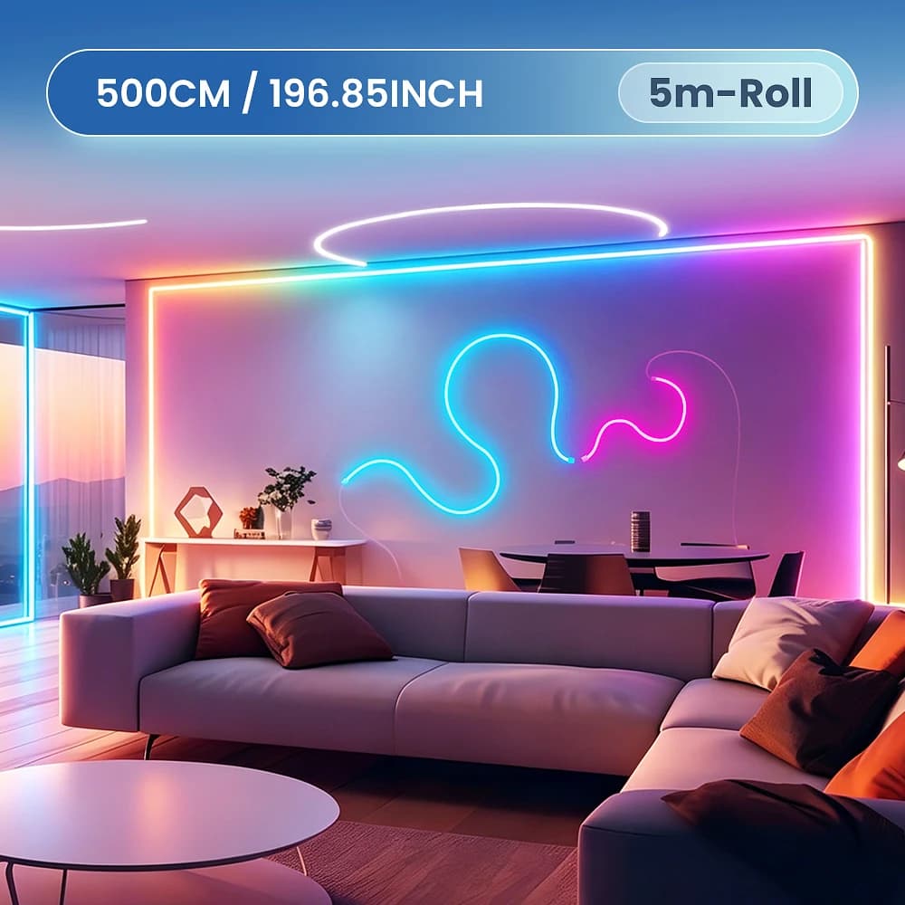 Aiopp RGBIC / RGB LED Neon Strip Lights with  APP&Remote, 16 Million Colors Music Sync Timer Function IP67 Waterproof Flexible Rope Lamp Indoor for Bedroom Wall GardenDecor