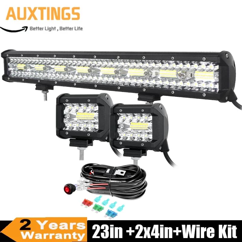 New 8D 23in 480W Off Road LED Light Bar with 2x60W Work Light Wire Kit 12V 24V Led Bar for Car Jeep Truck 4x4 ATV SUV Boat