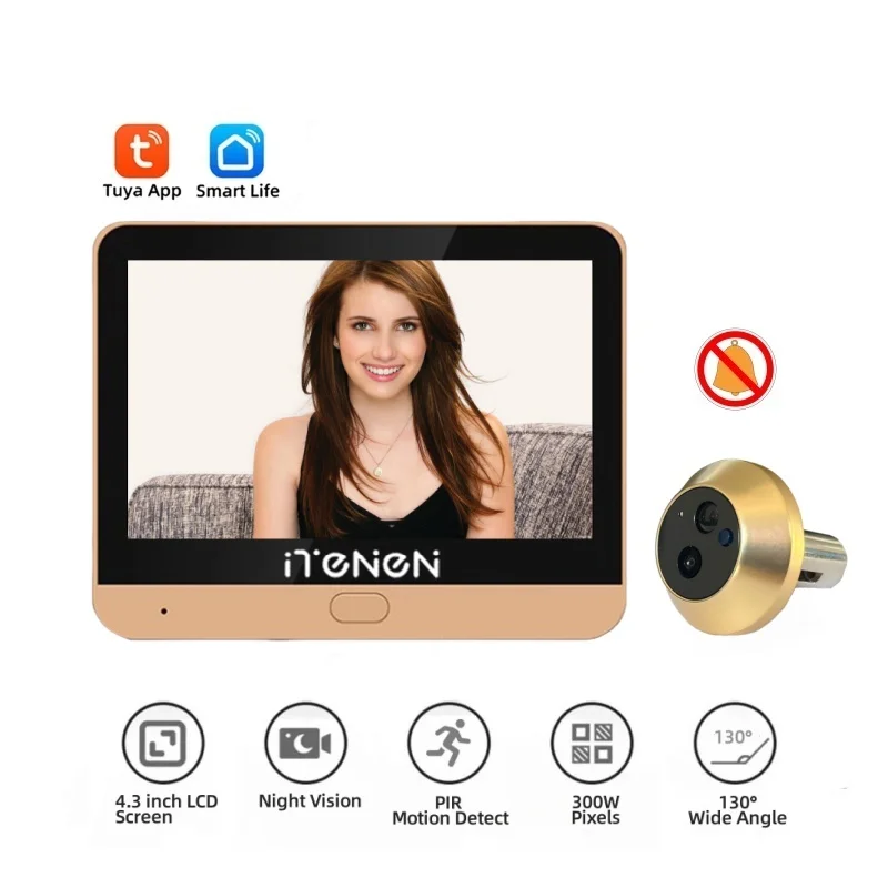 Tuya Smart Wireless Video Door Camera 2.4G Wifi 4.3inch Screen 3MP PIR One-Way Audio Digital Peephole for Home Security