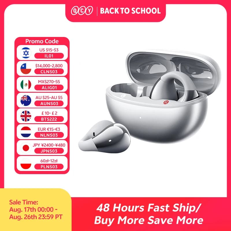 QCY Crossky C30S Open Ear Wireless Earphones Hi-Res with LDAC Ear Clip Earbuds Bluetooth 6.0 Clip On OWS Sports Headphones 40Hrs