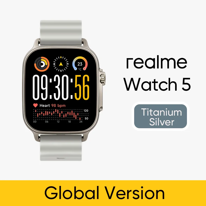 Global Version realme Watch 5 Smartwatch Compass & Independent GPS with 5 GNSS 1.97inches AMOLED Display Up to 14-day Super Long