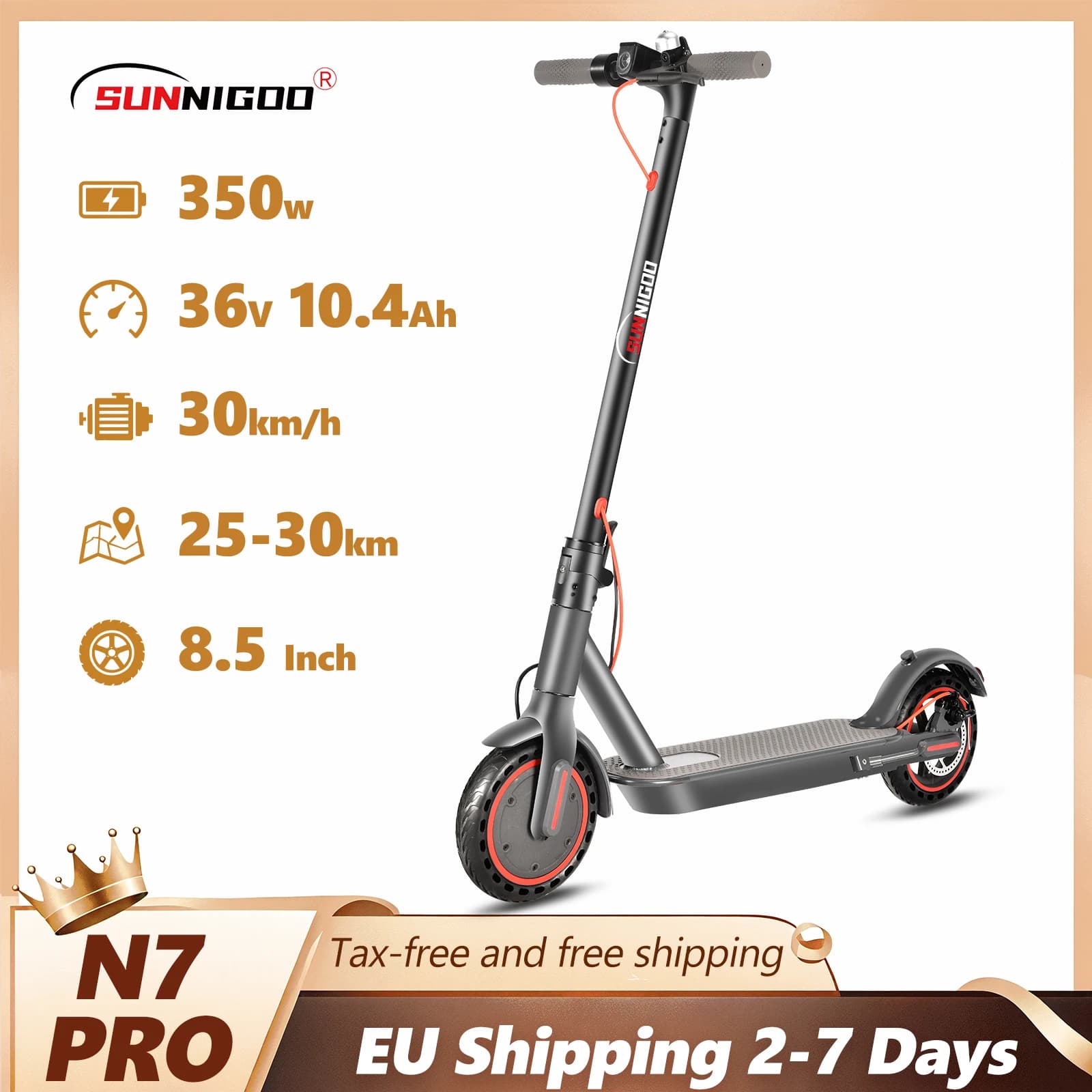 SUNNIGOO 350W Adult Electric Scooter With APP 36V 10.4Ah Escooter 30km/h Kick Scooter Lightweight Long Range 30km Scooter Commuting e-scooter