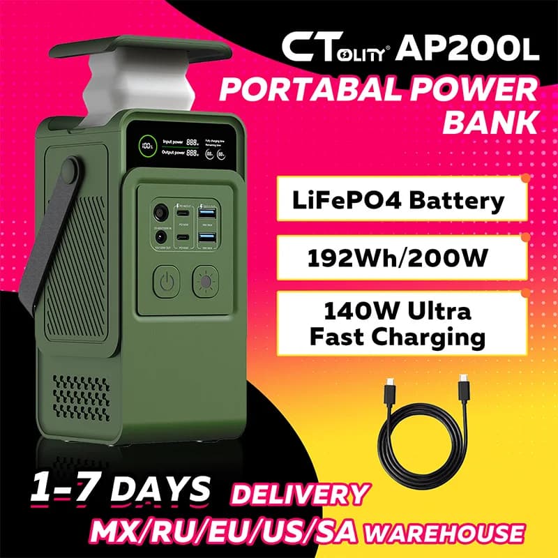 CTOLITY AXP200 200W Solar Generator Camping Portable Power Station 192Wh Power Bank Charger 60000mAh LiFePo4 Battery