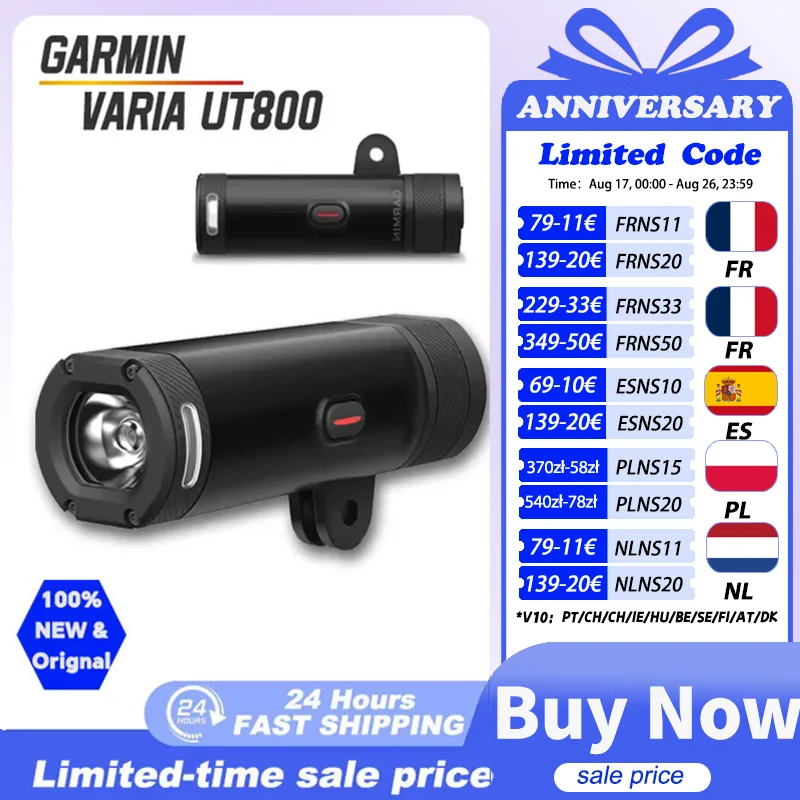 Garmin Varia UT800 Unisex Smart Front Light Ultra-lightweight, Weatherproof High-intensity, Wide-angle, Stable Illumination