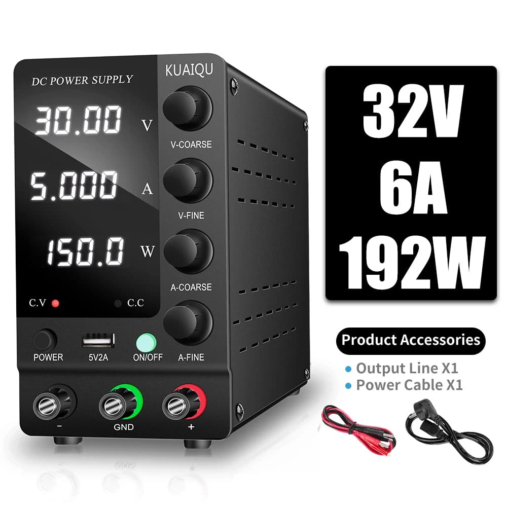 KUAIQU Lab DC Power Supply 30V 10A 6A, Adjustable Switching Bench Power Supply 60V 5A 120V 3A, Preset Current 20A 30A 60A, 4 Digits Display, High Precision, Stable Output