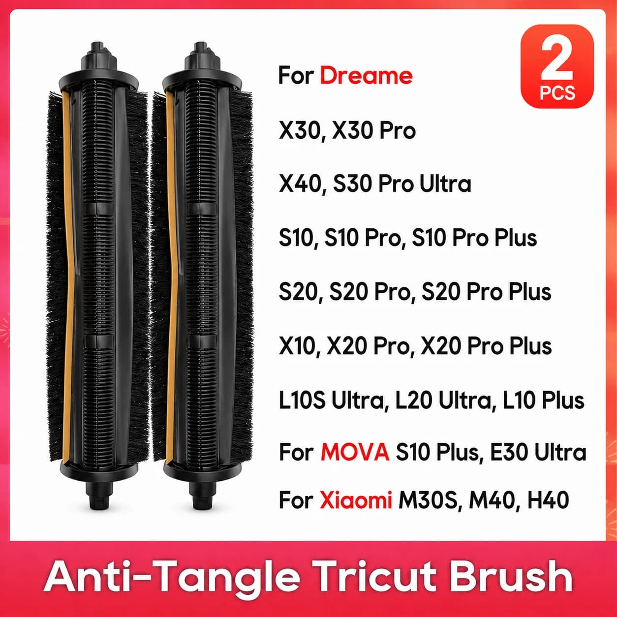 TriCut Brush Fit For Dreame X40 Ultra, X30 Pro, X20 Pro, S10, S20 Pro Plus, L10S Pro Ultra, Mova E30 Ultra, Xiaomi M30S, M40,H40