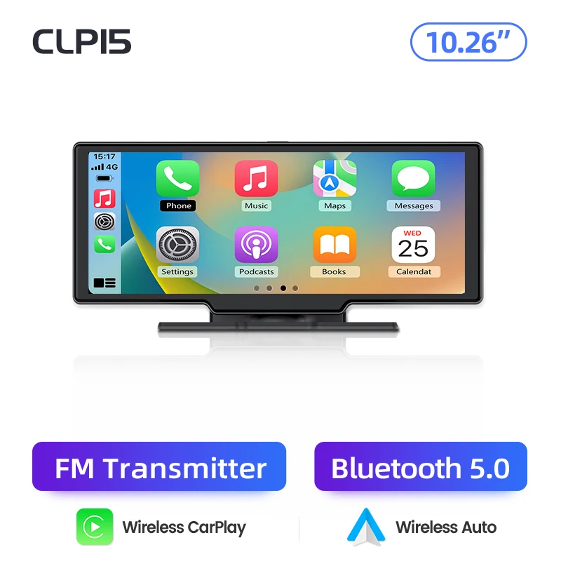 Junsun 10.26" Car DVR 4K Camera Wireless CarPlay Android Auto Ai Screen Dash Cam Dashboard Dual Lens Video Recorder GPS FM AUX