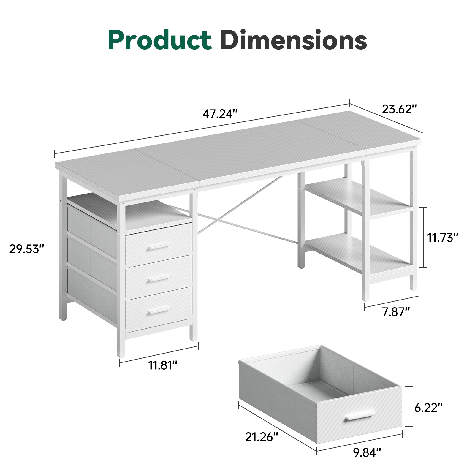 Patbrela Computer Desk with 3 Fabric Drawers 120 × 60 × 75 cm Gaming Desk with 3 Shelves, Brown Gamer Desk 3 Color，Office Desk