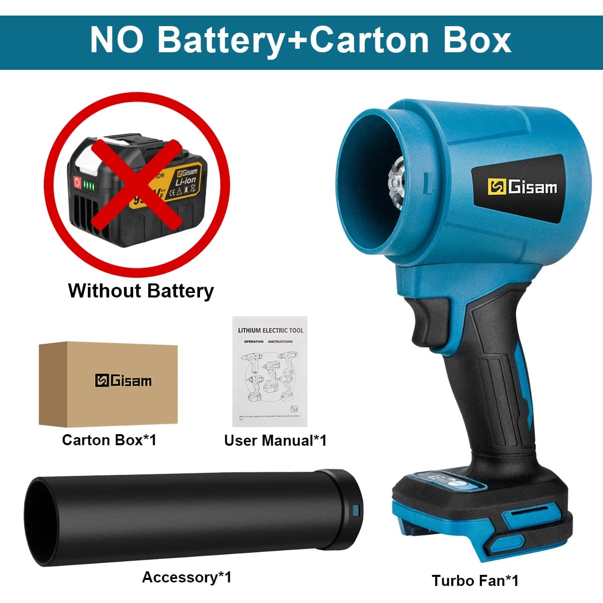 Gisam 3000W Brushless Electric Turbo Blower Jet Fan 400M/S 300000RPM Handheld Leaf Dust Blowing Tool For Makita 18V Battery Pin