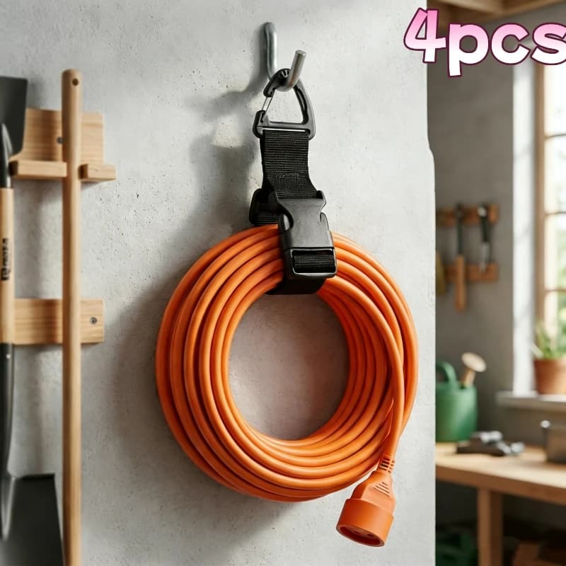 4-Pack Adjustable Garden Hose Ties, Heavy-Duty Cable & Cord Organizer Straps, Reusable Hanging Storage for Garage & Workshop