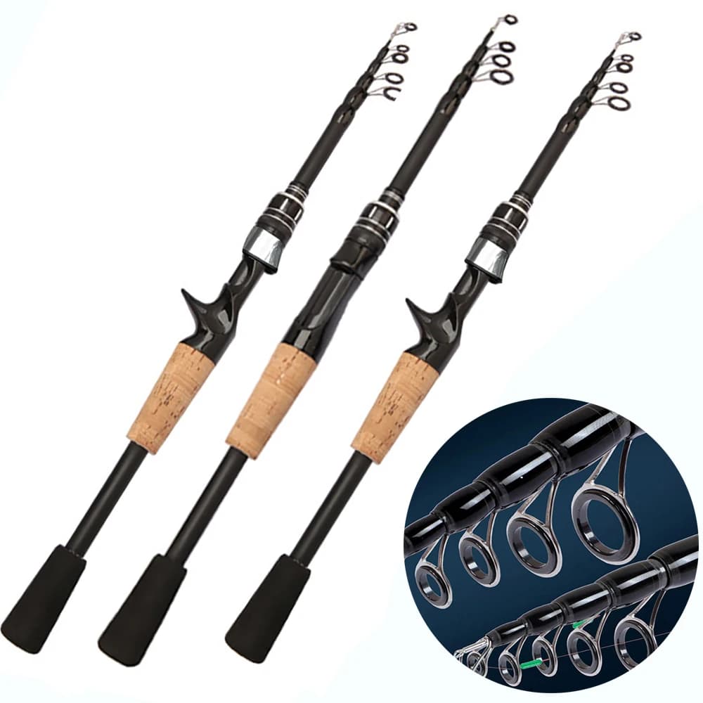 Telescopic Lure Rod 1.5M 1.8M 2.1M 2.4M Carbon Spinning Rod Baitcasting Fishing Pole 8g-25g Wooden Handle Casting Fishing Tackle