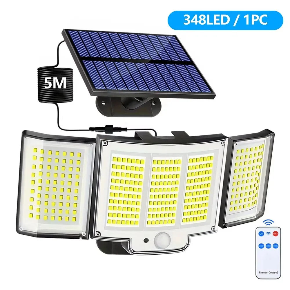 Solar Outdoor Lights with Motion Sensor and Remote Control IP65 Waterproof Solar Security Lights  Easy to Install 2400 mAh Solar-powered Rechargeable Battery Long Work Time Eco & Energy Efficient 3-heads Outdoor Garden Lights for Yard Garage Garden Decor