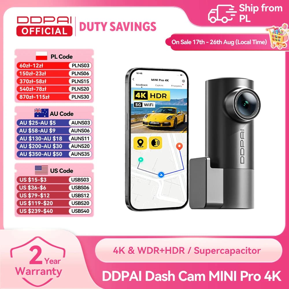 DDPAI Mini Pro 4K Dash Cam Ultra Compact 4K UHD NightVIS 5GHz WiFi 6 Supercapacitor 24/7 Parking Monitor Car DVR