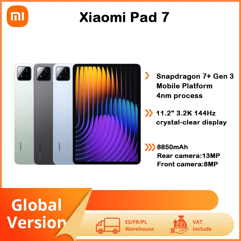 Xiaomi Pad 7 Global Version 11.2 ''144Hz 3.2K Display Snapdragon 7 + Gen 3 Octa-core processor 8850mAh
