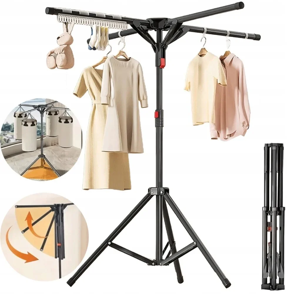 Multi-Purpose Airer Rack with 6 Swivel Arms and 4 Support Feet, Versatile Drying Solution for Towels, Shirts, and Delicates, Suitable for Laundry Room, Terrace, Balcony, and Travel Accommodation