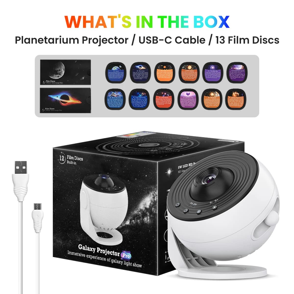 13 in 1 Upgraded PRO Galaxy Projector, 360° Rotating, 4-Button HD Planetarium Starry Sky Night Light with 1/2h Timer for Bedroom