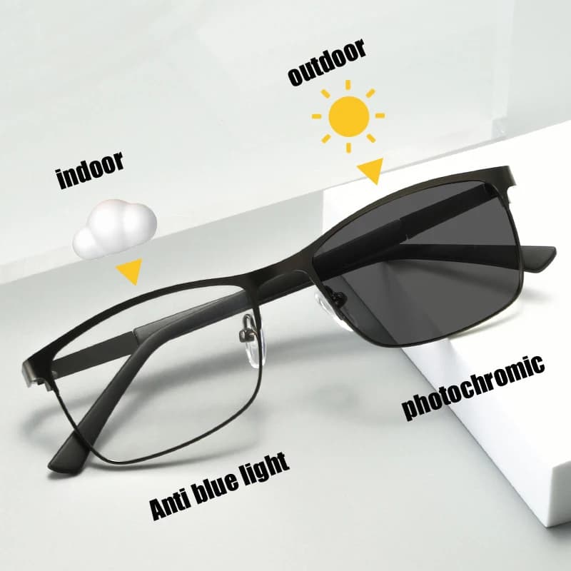 Photochromic Men Glasses Women Metal Square Color Change Computer Eyeglasses Outdoor Fishing Eyeglasses