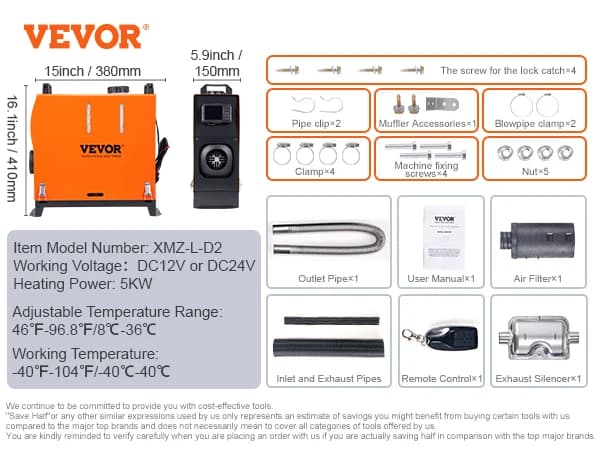 SucceBuy 5/8KW Diesel Air Heater 12V Car Heater with Remote Control and LCD Diesel Parking Heater for RV Trailer Camper Van Boat