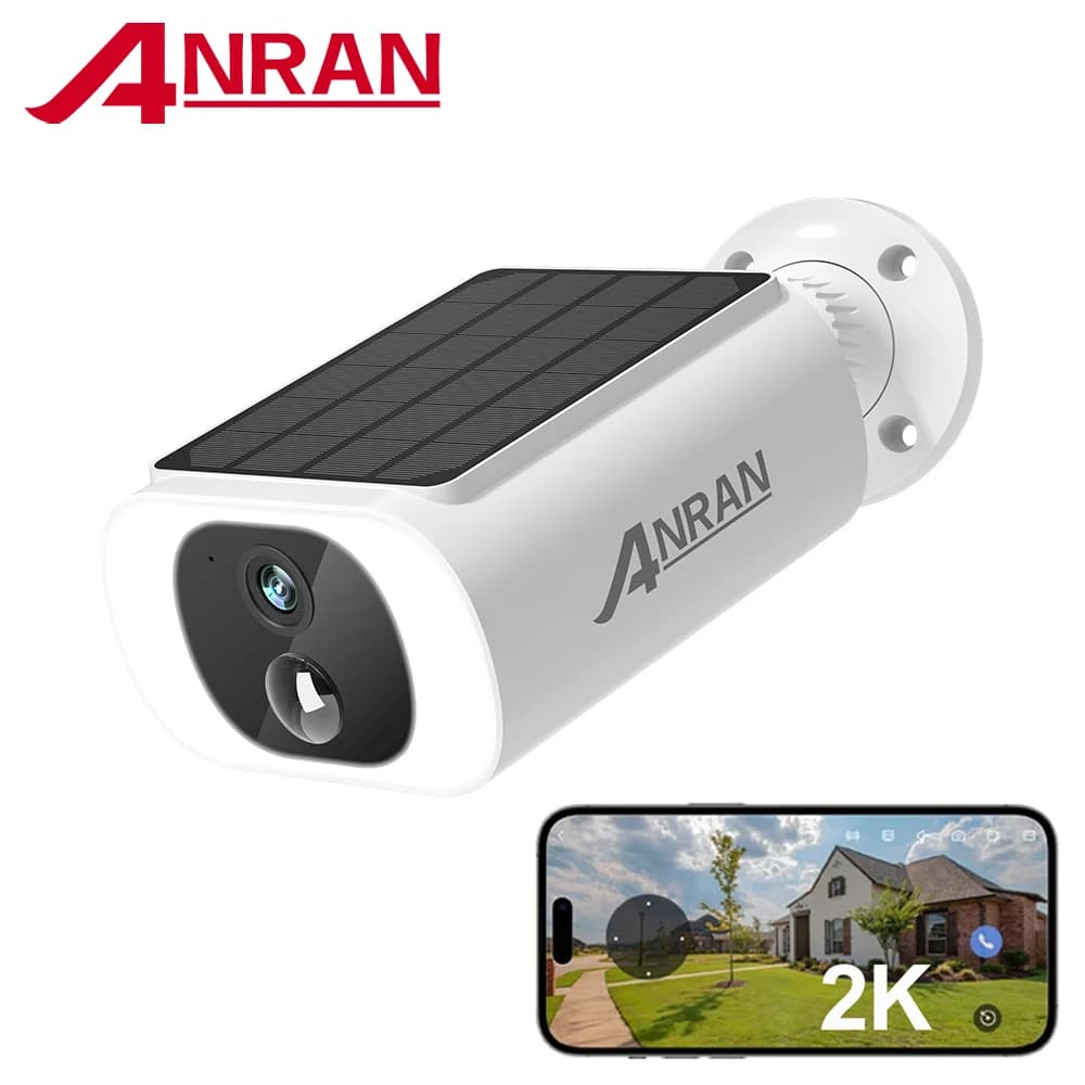 Anran Solar Camera, 2.4g Wifi Camera, 2K Security Cameras for Home Protection, Camera with Solar Panel and Battery, Pir Human Detection, Local Alarm, Alexa Compatible, Color Night Vision, Ip66