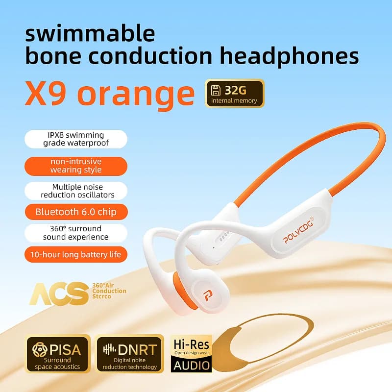 POLVCDG X9 Bone Conduction Earphones IPX8 Waterproof Open Swimming Earphones 32G Ear Hanging Earphones Tennis Running Cycling