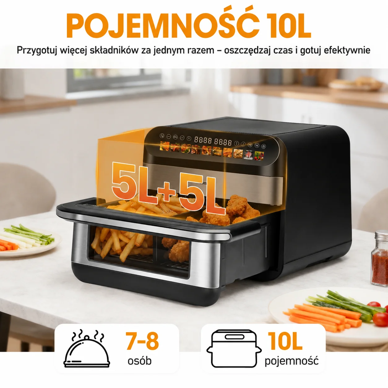 Sinaopus 10L Fat Free Fryer Dual Basket Air Fryer Double Basket Air Bin Air Air Fryer XXL Fat Free Oven LED Touch Window Oil Free