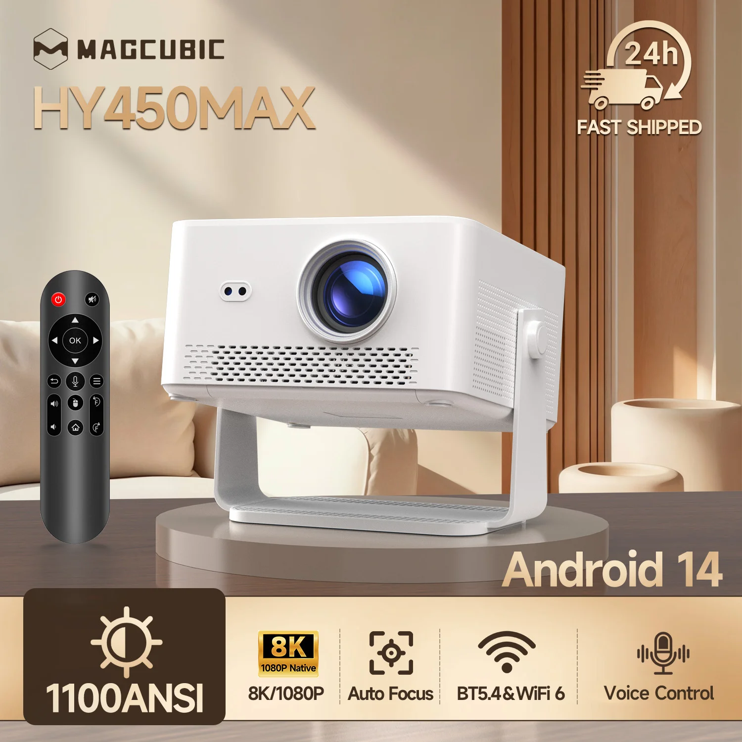 Magcubic 1100ANSI 1080P Auto Focus 8K Support HY450MAX Portable Outdoor Projector Android 14 WiFi6 Beam Mini Projector