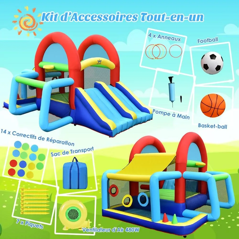 Inflatable Bouncy Castle 450 X 4 Cm Oxford Fabric All in One Play Centre with Dual Slides Climbing Wall Ball Pit for Backyard