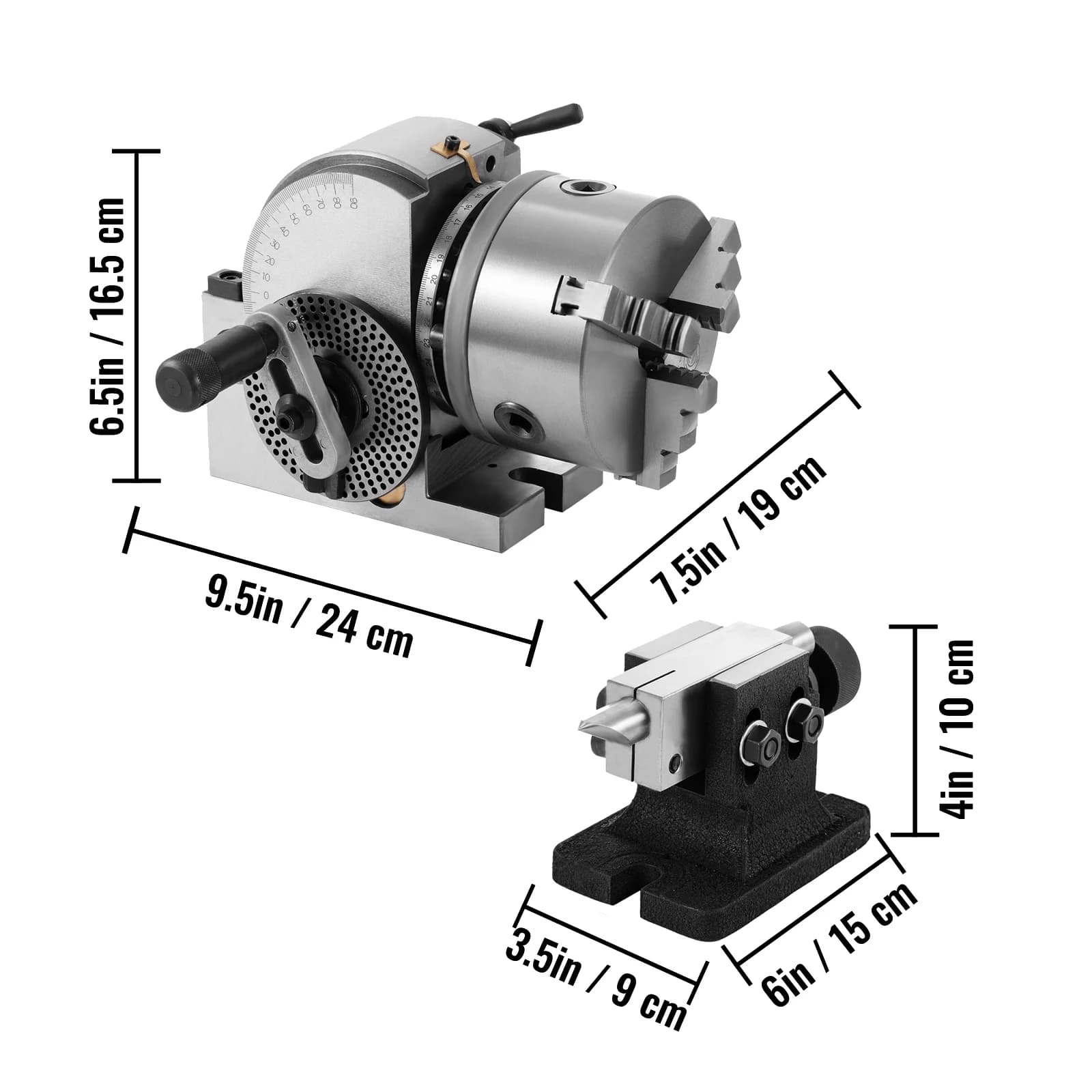 SucceBuy Dividing Head Precision Semi Universal BS-0 5" / 4" 3-Jaw Indexing Head Tailstock & Chuck for Drilling Milling Grinding