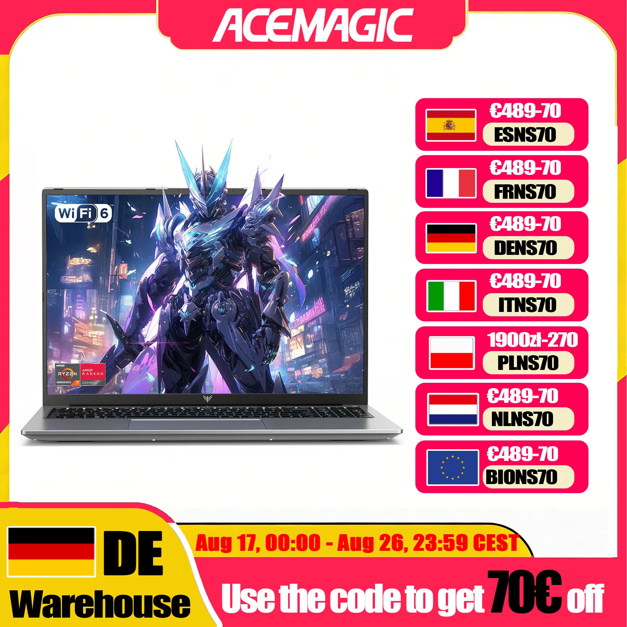 ACEMAGIC S16 Laptop 16Inch Gaming Laptop - Ryzen 7 H255 - 24GB LPDDR5 512B NVMe SSD - AMD Radeon 780M - WiFi6 - BT5.2 - Windows 11 Pro