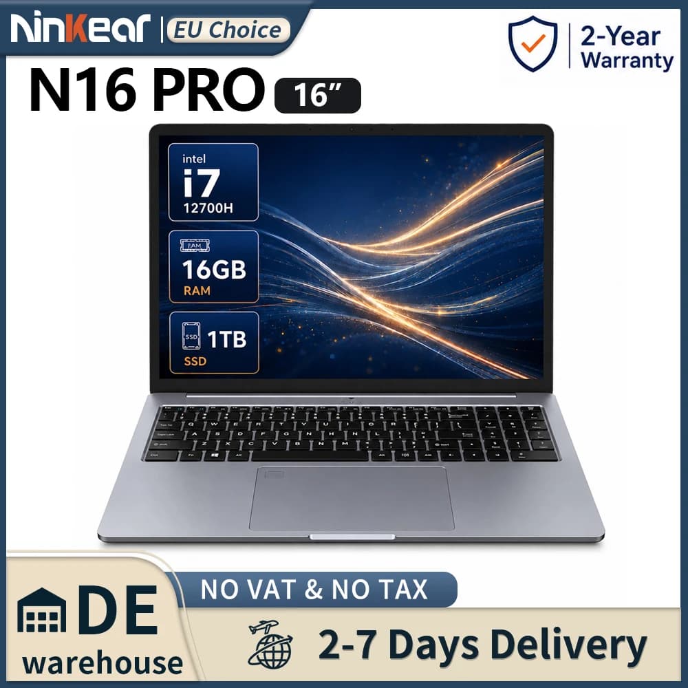 Ninkear N16 Pro laptop pc computer 16 inch 2.5K 120Hz IPS Intel Core i7-12700H 16GB DDR4 1TB SSD Windows 11 high performance gaming laptop business notebook for office study work portable