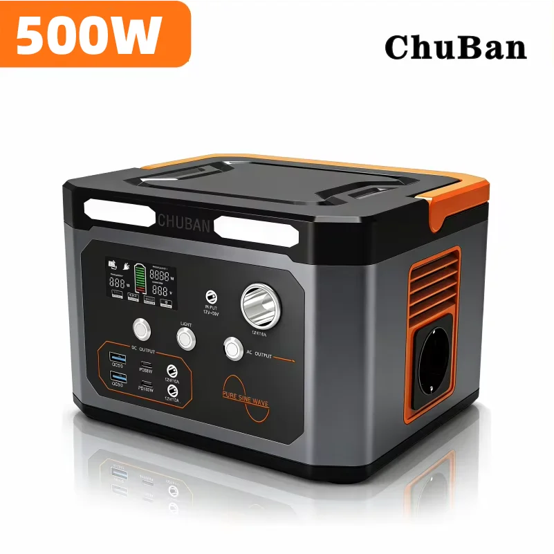 Portable Power Station 500W 100000mAh Pure Sine Wave Emergency Solar Generator for Home Camping Outdoor EU Plug