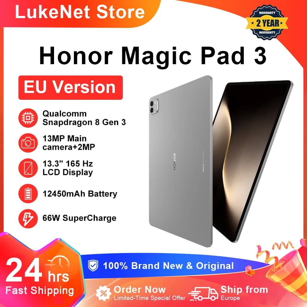 HONOR Magic Pad 3 Tablet Global Version 13.3'' 3K LCD 165Hz Display Pad Snapdragon 8s Gen 3 12450mAh Battery Android 15